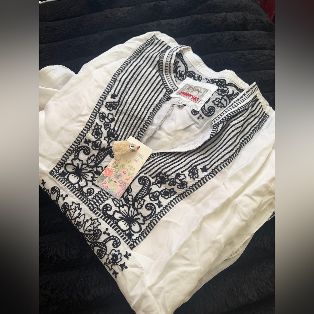 NATURAL TEMPEST BLOUSE Embroidered White and Black Women's Top - Picture 4 of 4